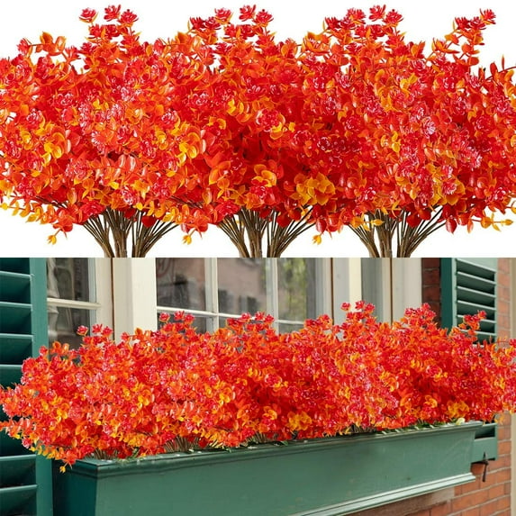 Morttic 8 Bundles Artificial Flowers, Fake Artificial Greenery UV Resistant No Fade Faux Plastic Plants for Wedding Bridle Bouquet Indoor Outdoor Home Garden Kitchen Office Table Vase(Fall)