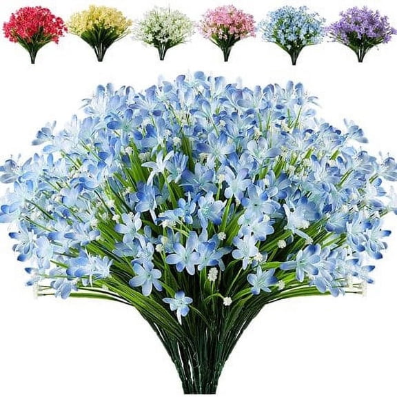 Morttic 8 Bundles Artificial Flowers Fake Daffodils Flowers UV Resistant No Fade Faux Greenery Faux Plastic Lotus for Wedding Garden Hanging Planter Indoor Porch Patio Office Home Decoration, Blue