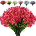 thumbnail image 1 of Morttic 8 Bundles Artificial Daffodils Flowers Faux Plastic Lotus Shrubs UV Resistant No Fade Faux Greenery for Bridal Bouquet Home Garden Hanging Planter Porch Patio Wedding Decorationr (Red), 1 of 7