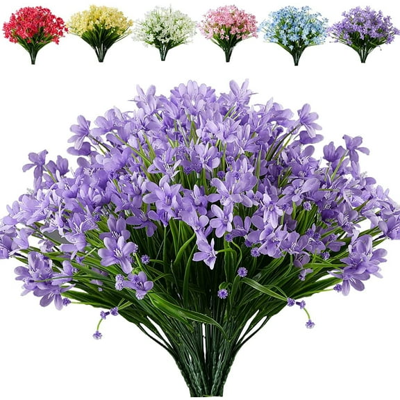 Morttic 8 Bundles Artificial Daffodils Flowers Outdoor UV Resistant Fake Lotus No Fade Faux Greenery for Wedding Garden Hanging Planter Indoor Porch Patio Office Home Decoration (Purple)