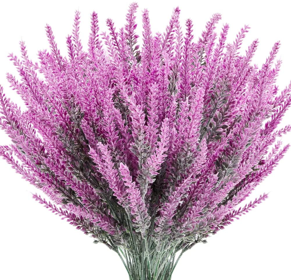 Morttic 8 Bundles Artificial Lavender Fake Flowers, Outdoor UV ...