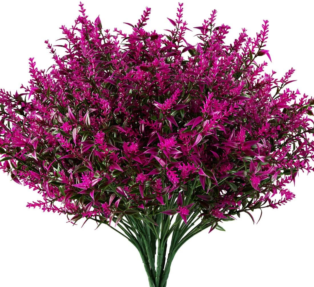 Morttic 8 Bundles Artificial Lavender Flowers Outdoor UV Resistant Fake ...