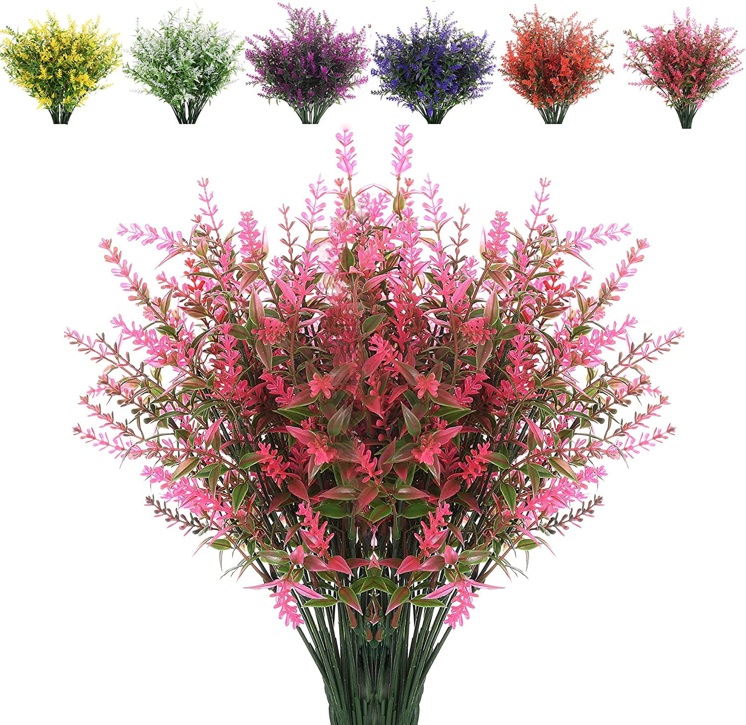 Morttic 8 Bundles Artificial Lavender Outdoor Plants UV Resistant Fake ...