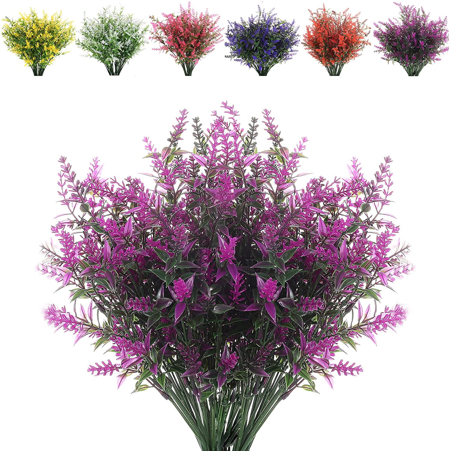 Morttic 8 Bundles Artificial Lavender Outdoor Plants UV Resistant Fake ...