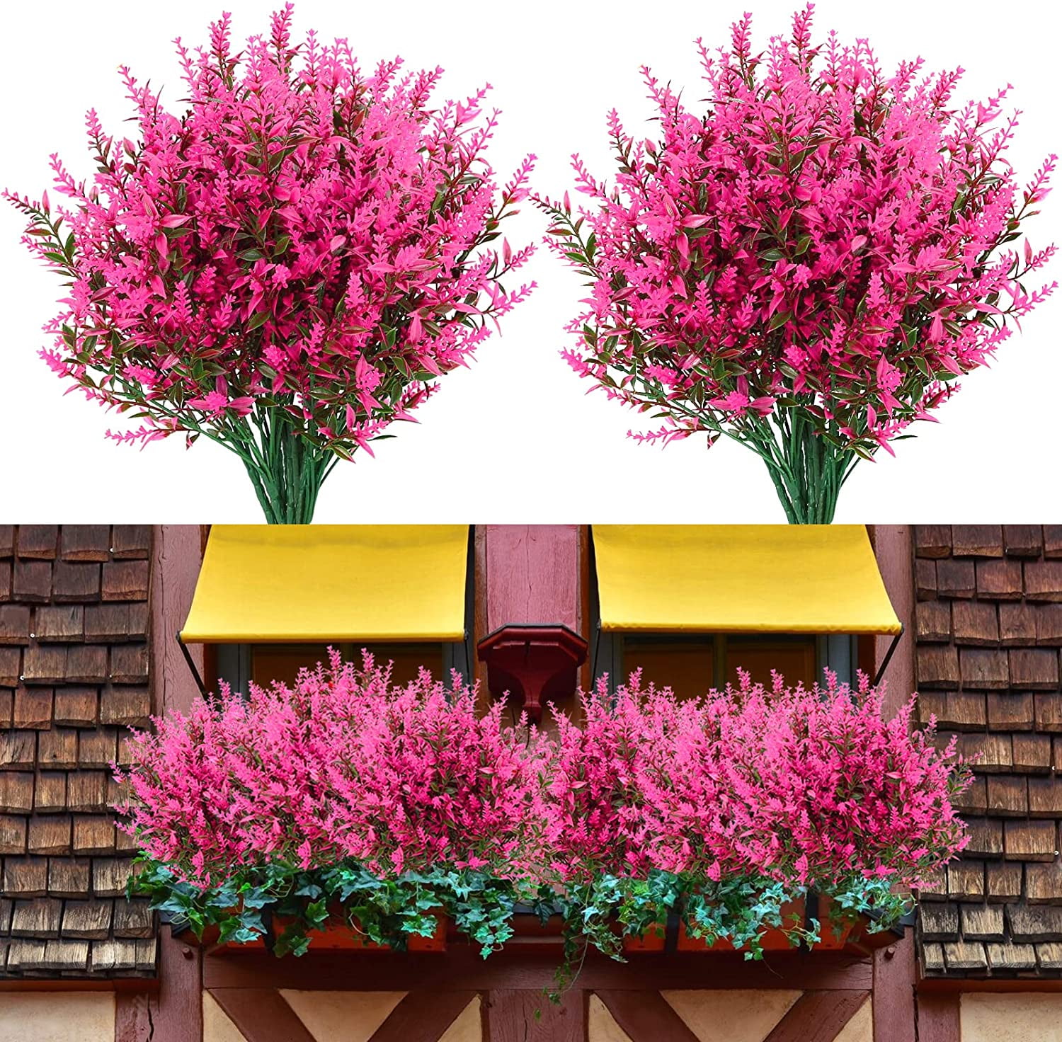 Morttic 8 Bundles Artificial Lavender Plants Outdoor for Home Decoration, Fake Flowers Plastic for Wedding Kitchen Garden Window Box Porch Office Indoor Decor
