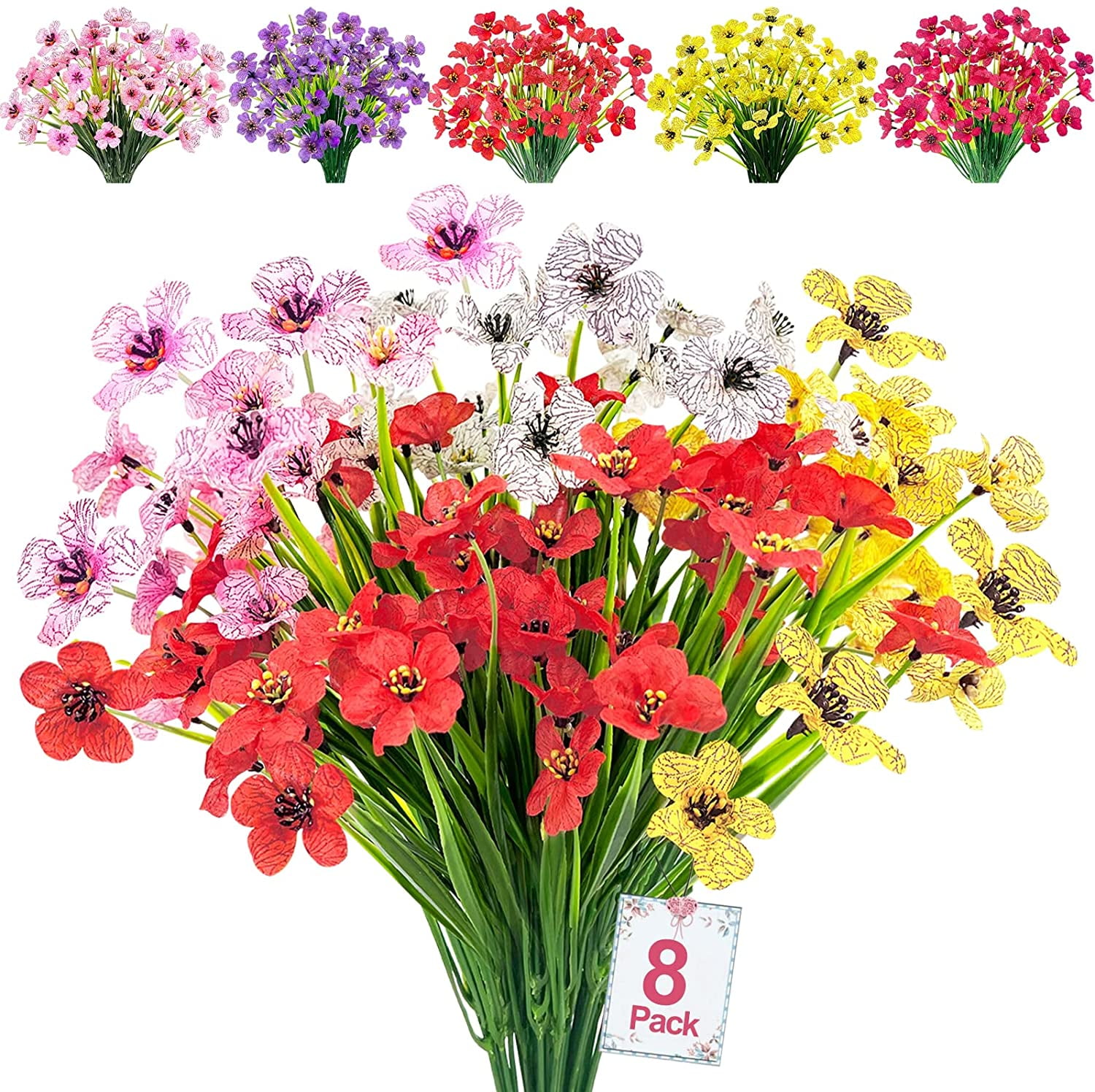 Morttic 8 Bundles Bundles Artificial Flowers Outdoor UV Resistant Fake ...