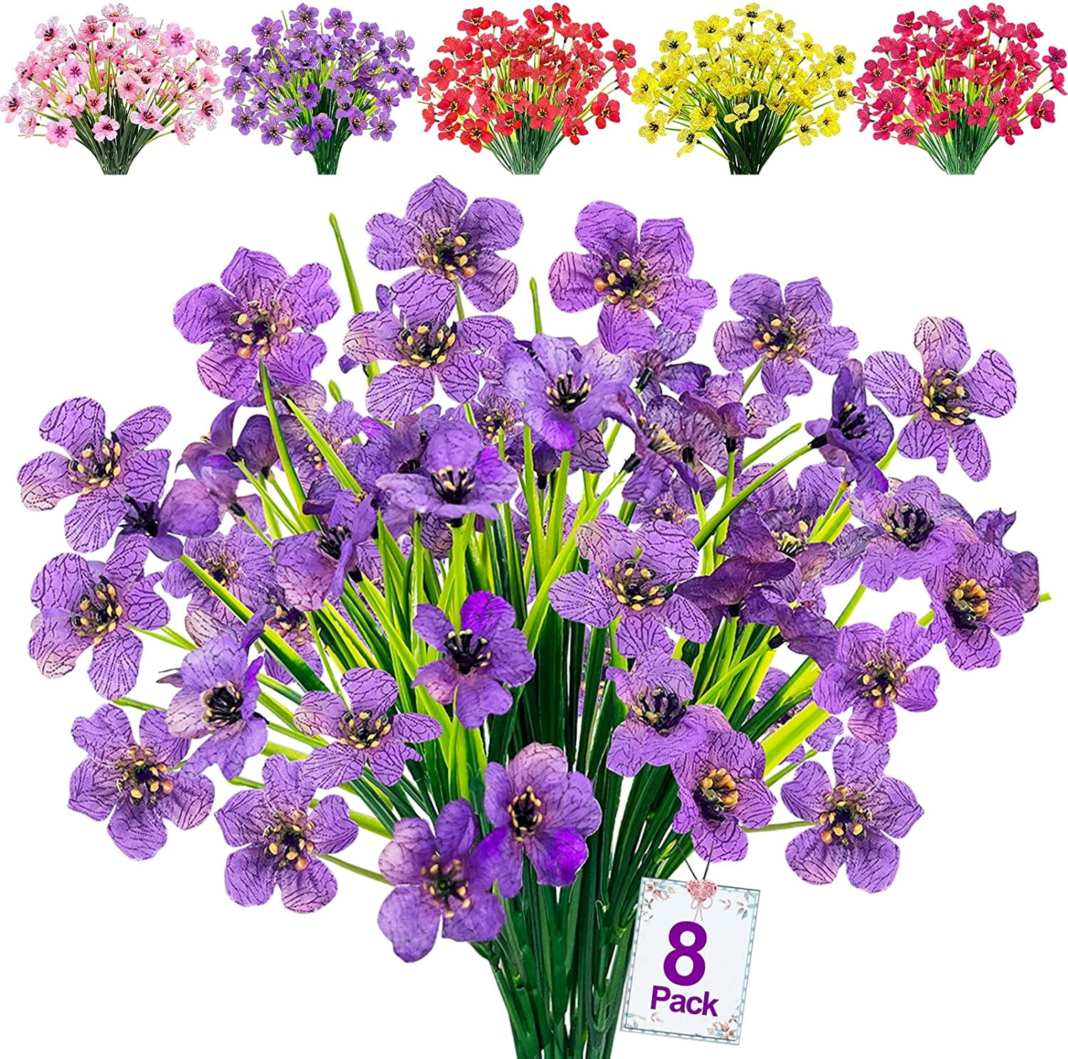 Morttic 8 Bundles Bundles Artificial Flowers Outdoor UV Resistant Fake ...