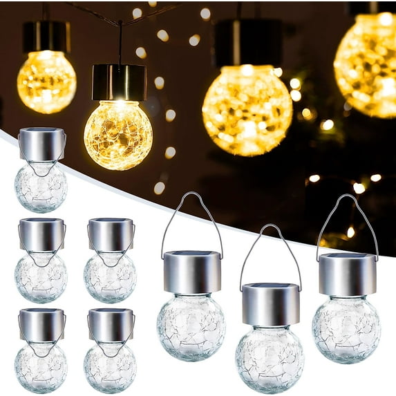 Morttic 8 Pack Solar Outdoor Lights, Solar Hanging Lights for Christmas Decoration-Cracked Glass Solar Lights Outdoor Waterproof for Garden, Yard, Fence, Tree(Warm White)