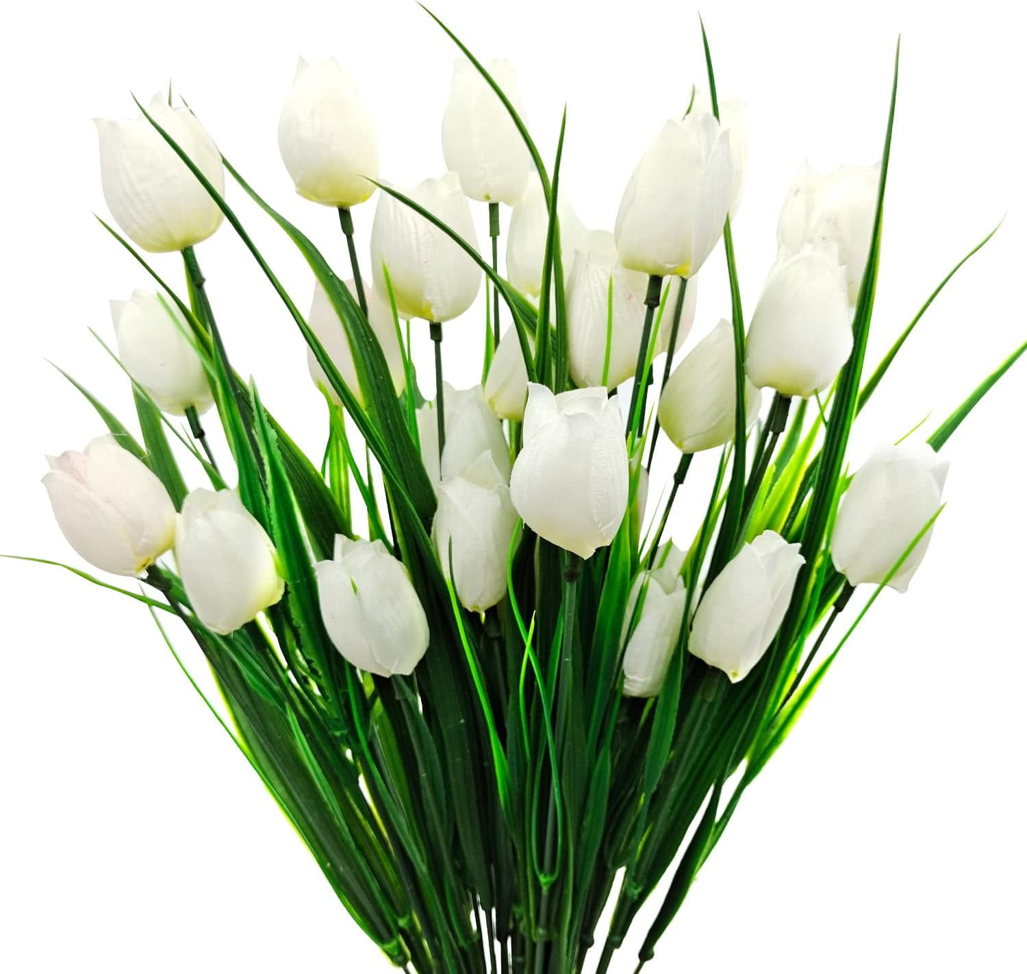 Morttic 8 Pcs Tulips Artificial Flowers for Outdoors, Fake Plants Faux Plastic Silk Floral Arrangement for Home Indoor Outside Table Vase Garden Spring Decor