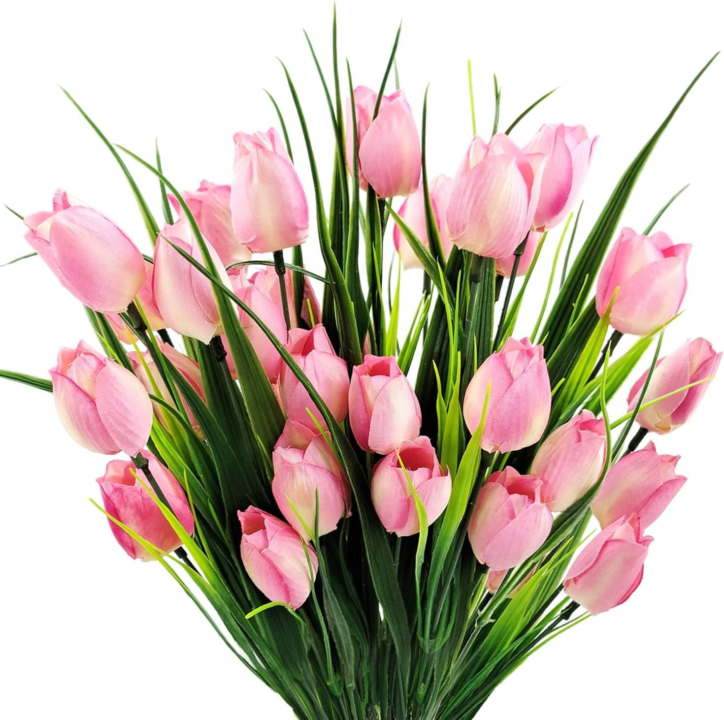 Morttic 8 Pcs Tulips Artificial Flowers for Outdoors, Fake Plants Faux Plastic Silk Floral Arrangement for Home Indoor Outside Table Vase Garden Spring Decor