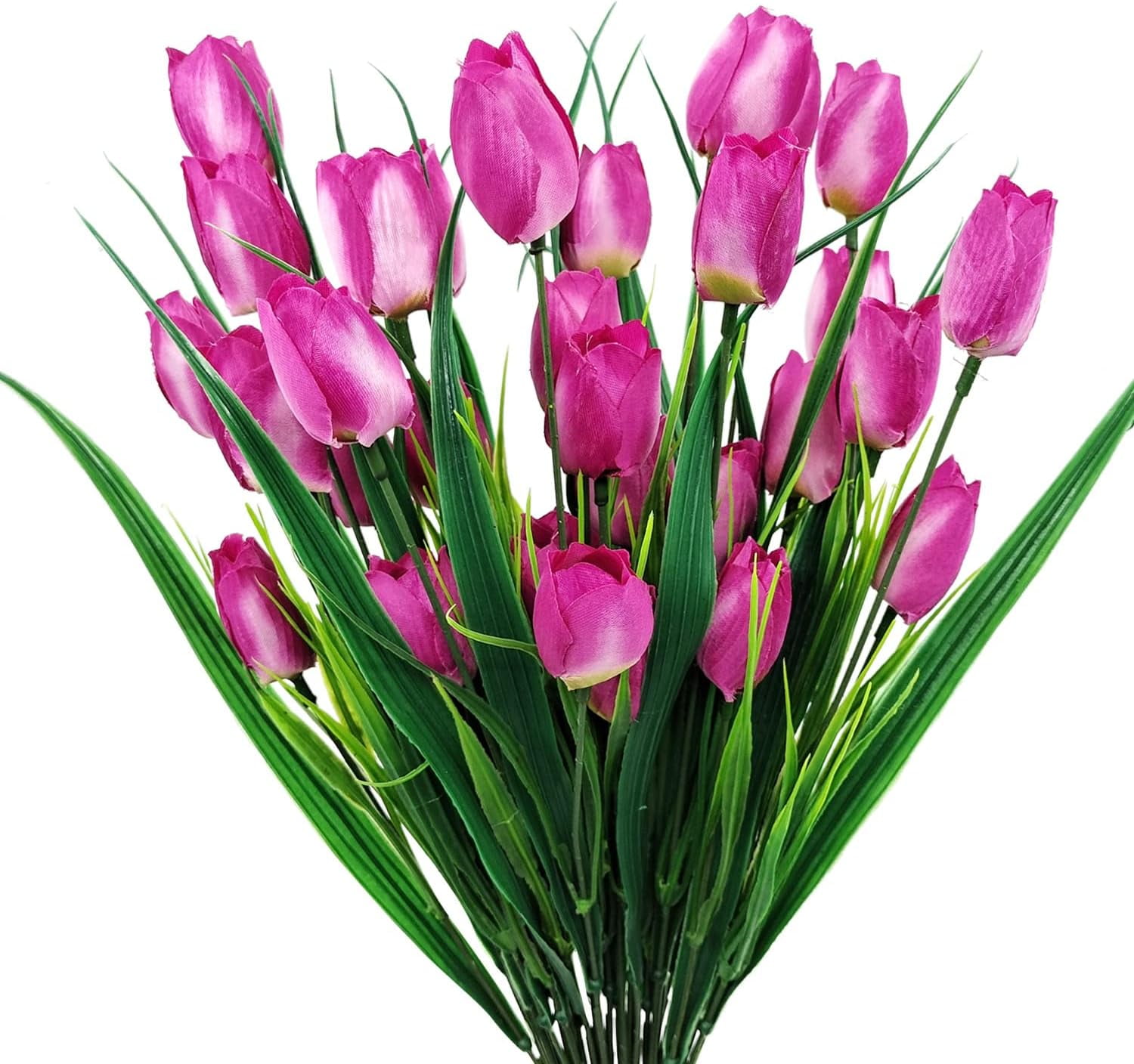 Morttic 8 Pcs Tulips Artificial Flowers for Outdoors, Fake Plants Faux Plastic Silk Floral Arrangement for Home Indoor Outside Table Vase Garden Spring Decor