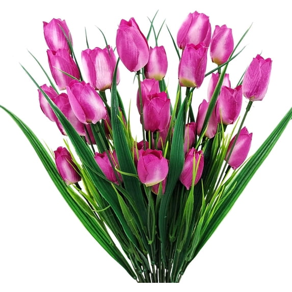 Morttic 8 Pcs Tulips Artificial Flowers for Outdoors, Fake Plants Faux Plastic Silk Floral Arrangement for Home Indoor Outside Table Vase Garden Spring Decor