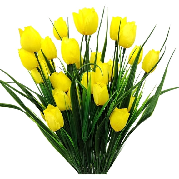 Morttic 8 Pcs Tulips Artificial Flowers for Outdoors, Fake Plants Faux Plastic Silk Floral Arrangement for Home Indoor Outside Table Vase Garden Spring Decor