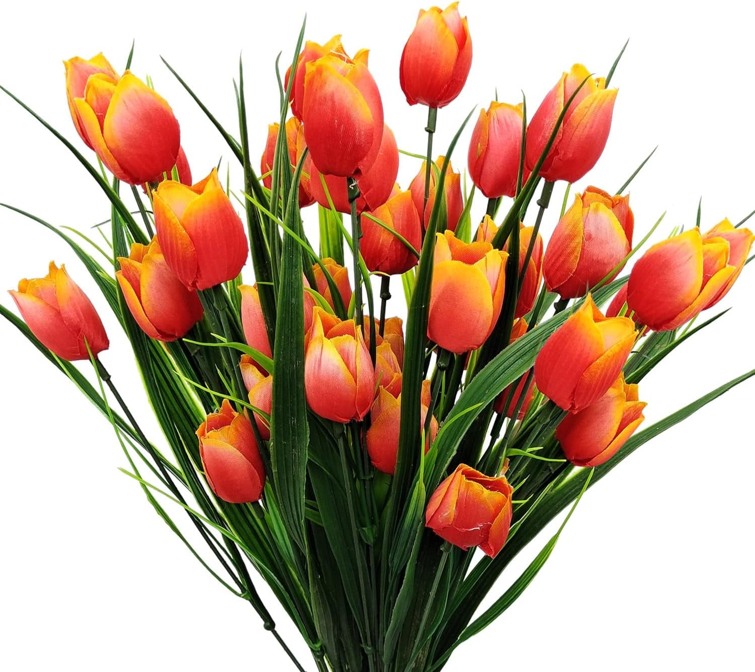 Morttic 8 Pcs Tulips Artificial Flowers for Outdoors, Fake Plants Faux Plastic Silk Floral Arrangement for Home Indoor Outside Table Vase Garden Spring Decor