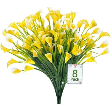Morttic 8Pcs Artificial Calla Lily Fake Flowers Faux Blossom for Outside Indoor Outdoor Home Decor Yellow