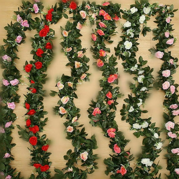 Morttic 1x Artificial Rose Vine Silk Flower Garland Hanging Vines Home Outdoor Wedding Arch Garden Wall Decor (Light Pink)