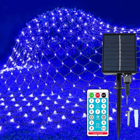 Morttic 9.8ft X 6.6ft 192 LED Net Lights Outdoor ,Solar Powered Mesh Lights Mesh Fairy String 
Christmas Blue Net Lights for Holiday ,Garden, Bedroom, Bush ,Outdoor Indoor Decoration