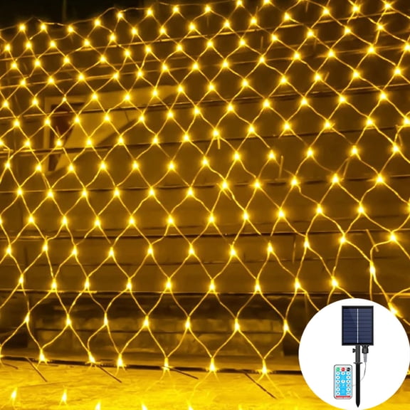 Morttic 9.8ft X 6.6ft 192 LED Solar Net Lights, 8 Modes Mesh Fairy Lights with Remote , Waterproof Outdoor String Lights for Patio Garden Backyard Fence Balcony Party Xmas Tree Decor Warm White