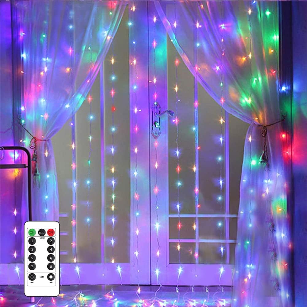 Multicolor 9.8ft x 9.8ft LED Curtain Lights with Remote Control