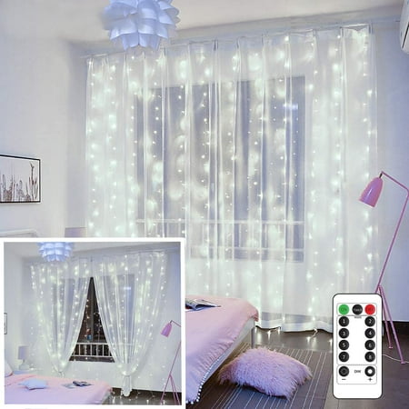 Morttic 9.9ft x 9.9ft 300 LED Fairy Curtain Lights, USB Plug in 8 Modes Fairy String Hanging Lights with Remote for Bedroom, Indoor, Outdoor, Weddings, Party, Decorations,White