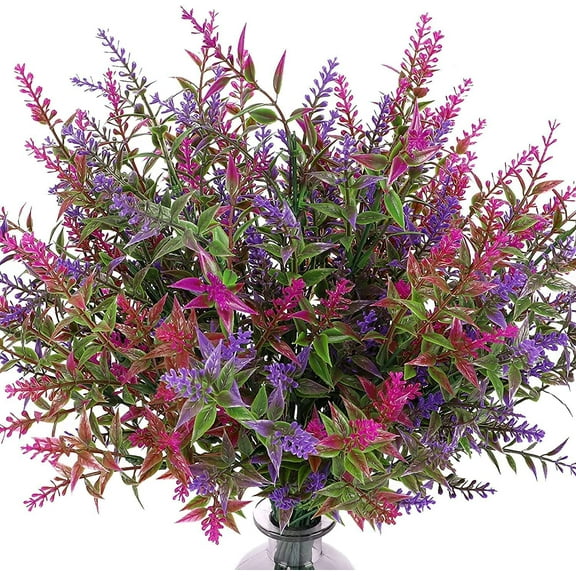 Morttic 9 Bundles Artificial Flowers Outdoor Fake Lavender Flowers for Decoration UV Resistant Faux Plastic Plants Garden Porch Home Office Table Indoor Outdoor Decor (5 Purple, 4 Magenta)