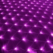 Morttic 96LED Halloween Purple Net Lights, Outdoor Halloween Net String Lights Mesh Lights Garden Lights, 1.5ft x 1.5ft Fairy String Decorative Lights 8 Modes for Halloween Party Garden Decorations