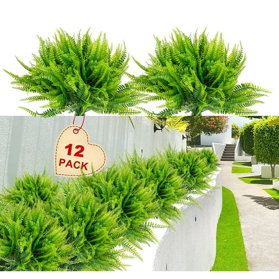 Morttic Artificial Boston Fern Plants Bushes Faux Plants Shrubs Greenery UV Resistant for House Office Garden Indoor Outdoor Decor (12PCS Boston Fern Greenery)