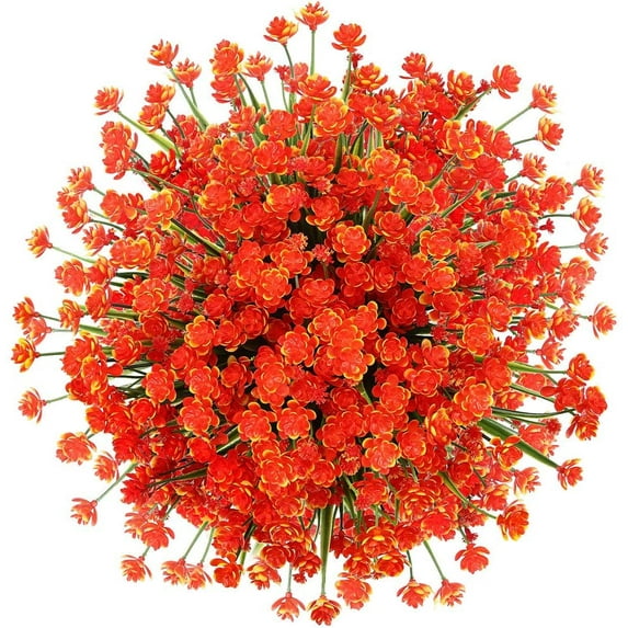 Morttic Artificial Fake Flower 6 Bundles Home Greenery Shrubs Party Bushes Plants Wedding Decor Indoor Outside UV Resistant Hanging Planter Home Garden Decor (Orange Red)