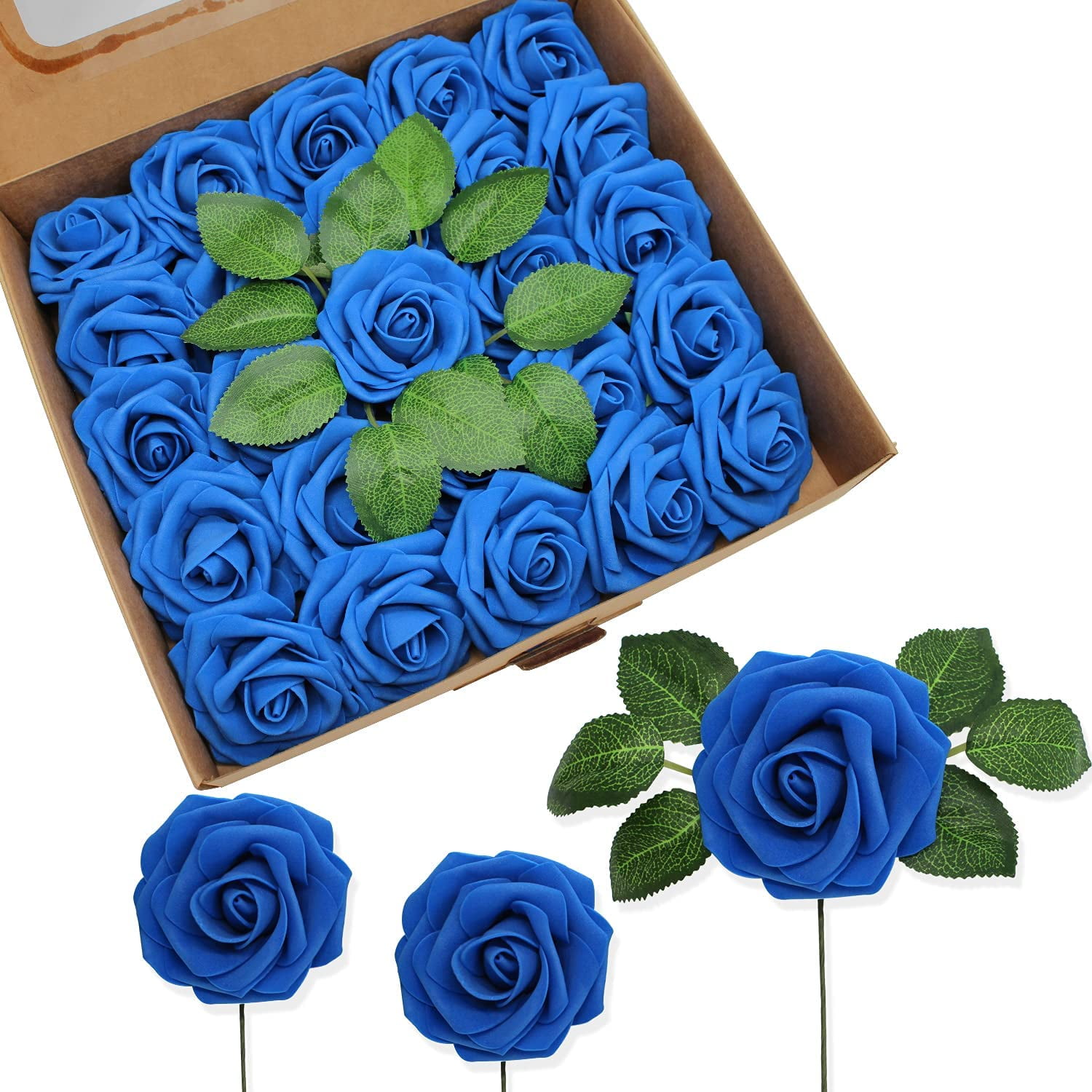 Morttic Artificial Flowers 25pcs Real Touch Fake Rose with Stems Foam ...