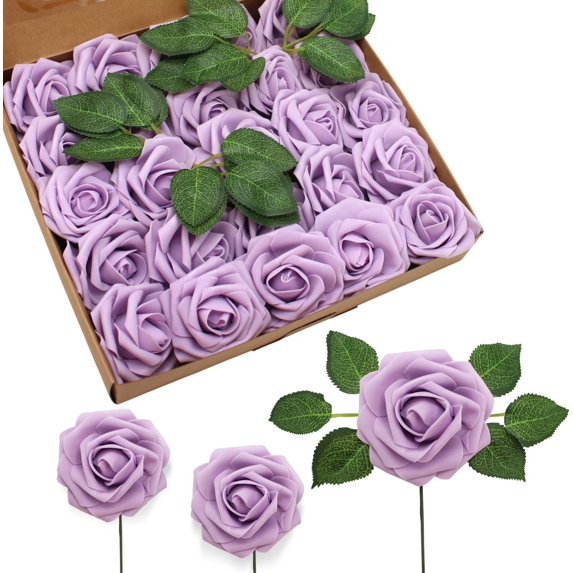 Morttic Artificial Flowers 25pcs Real Touch Fake Rose with Stems Foam ...