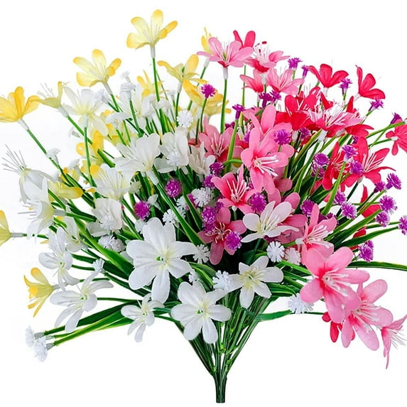 Morttic Artificial Flowers Outdoor Plastic Fake Orchid Flowers Faux Plant UV Resistant Greenery for Garden Home Decor 4 pcs