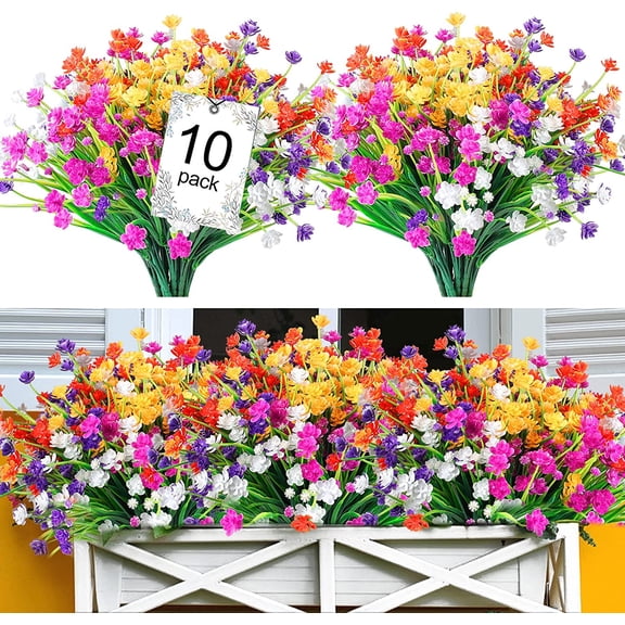Morttic Artificial Flowers for Outdoors Plastic UV Resistant Faux Flowers Decoration Greenery Garden Shrubs,Bulk Fake Flowers in Vase (Mix Color 10pcs)