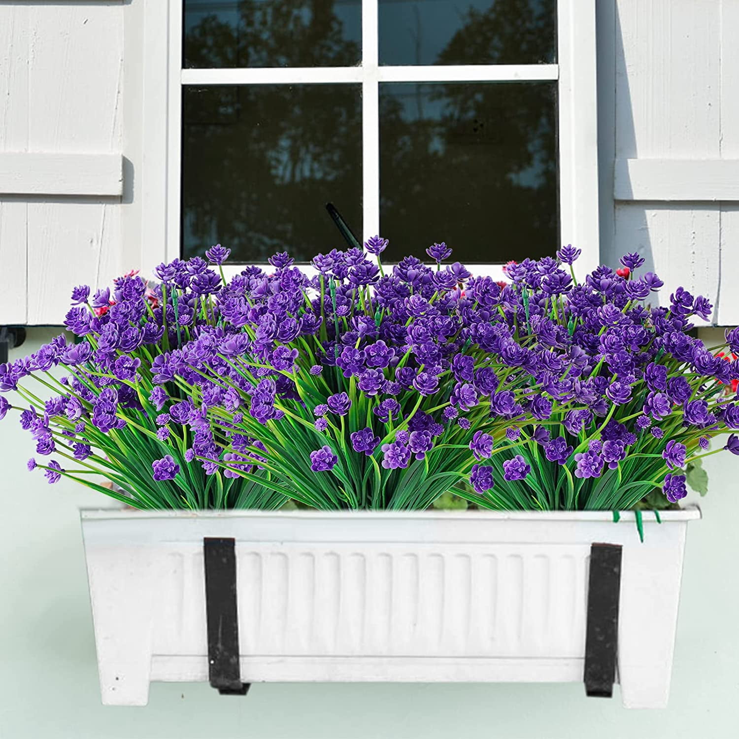 Morttic Artificial Flowers for Outdoors Plastic UV Resistant Faux Flowers Decoration Greenery Garden Shrubs，Bulk Fake Flowers in Vase (Purple 4pcs)