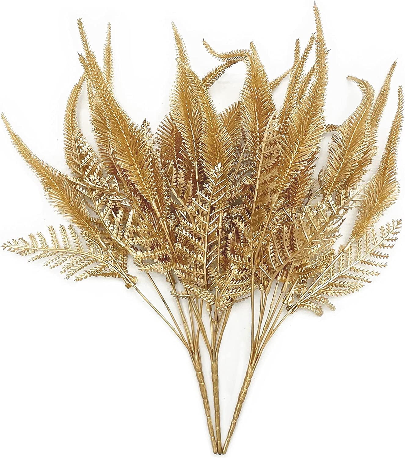 Morttic Artificial Golden Baby Breath Flowers, Plastic Fake Gypsophila Flower for Indoor Outdoor Christmas Wedding Home Party Table Arrangement Decoration DIY Planter Filler Gold Leaves Decor - 3 Pack