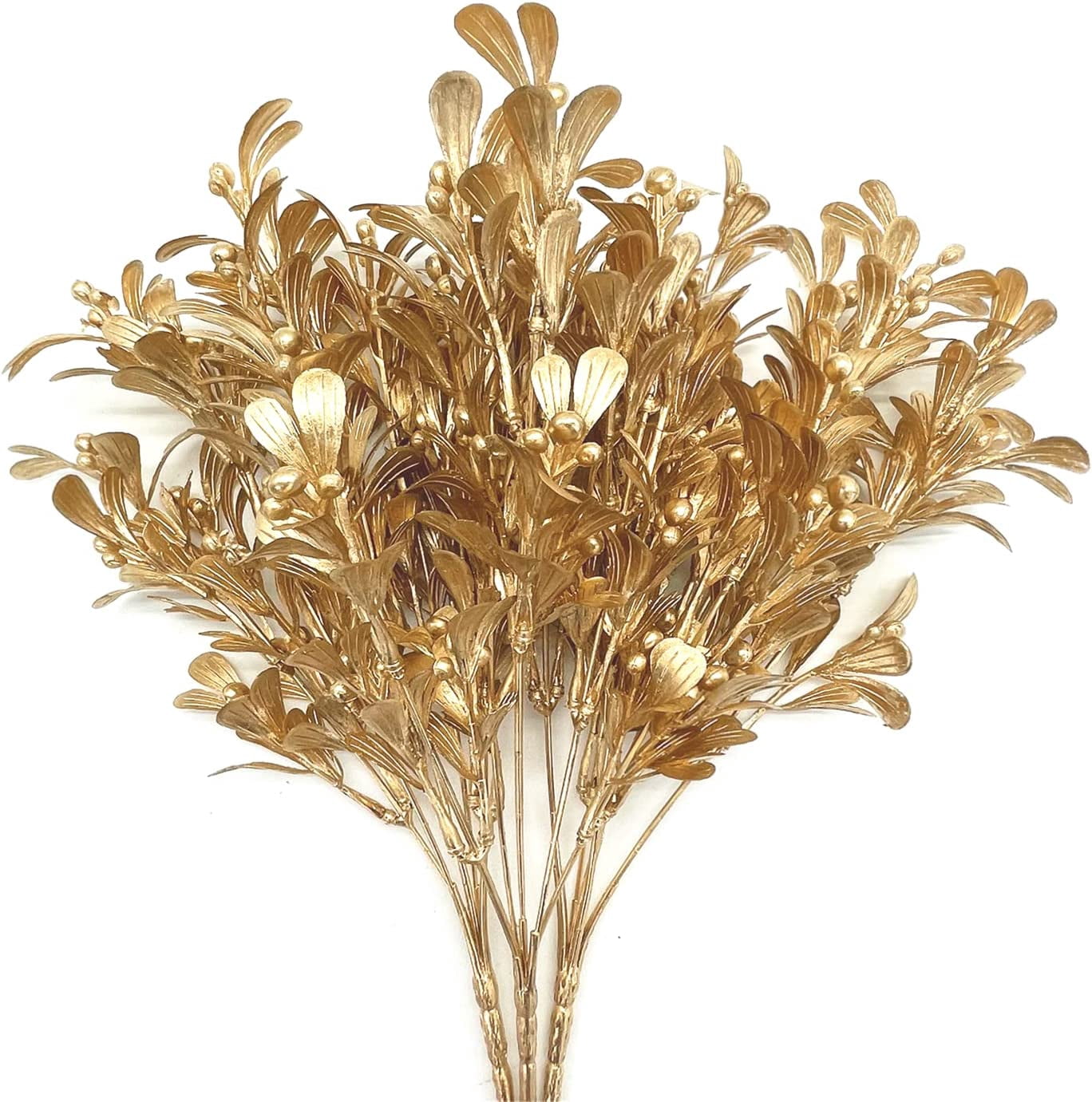 Morttic Artificial Golden Baby Breath Flowers, Plastic Fake Gypsophila Flower for Indoor Outdoor Christmas Wedding Home Party Table Arrangement Decoration DIY Planter Filler Gold Leaves Decor - 3 Pack