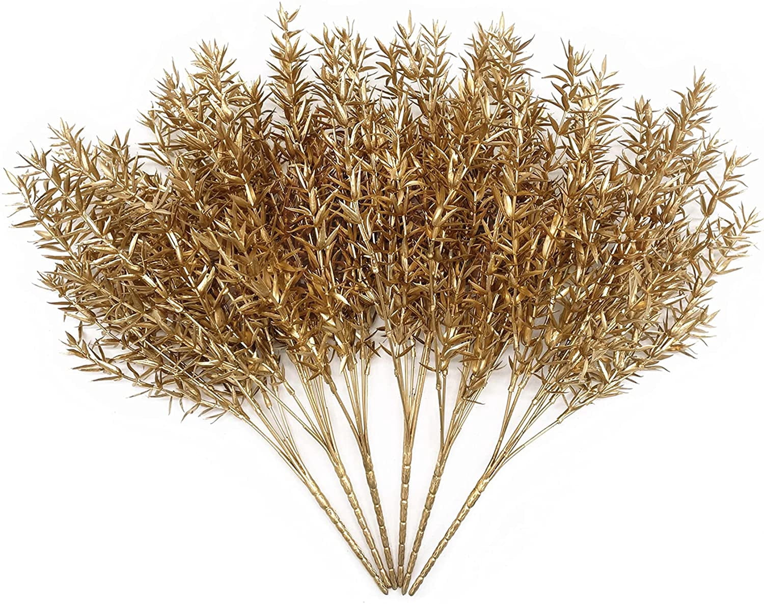 Morttic Artificial Golden Baby Breath Flowers, Plastic Fake Gypsophila Flower for Indoor Outdoor Christmas Wedding Home Party Table Arrangement Decoration DIY Planter Filler Gold Leaves Decor - 6 Pack