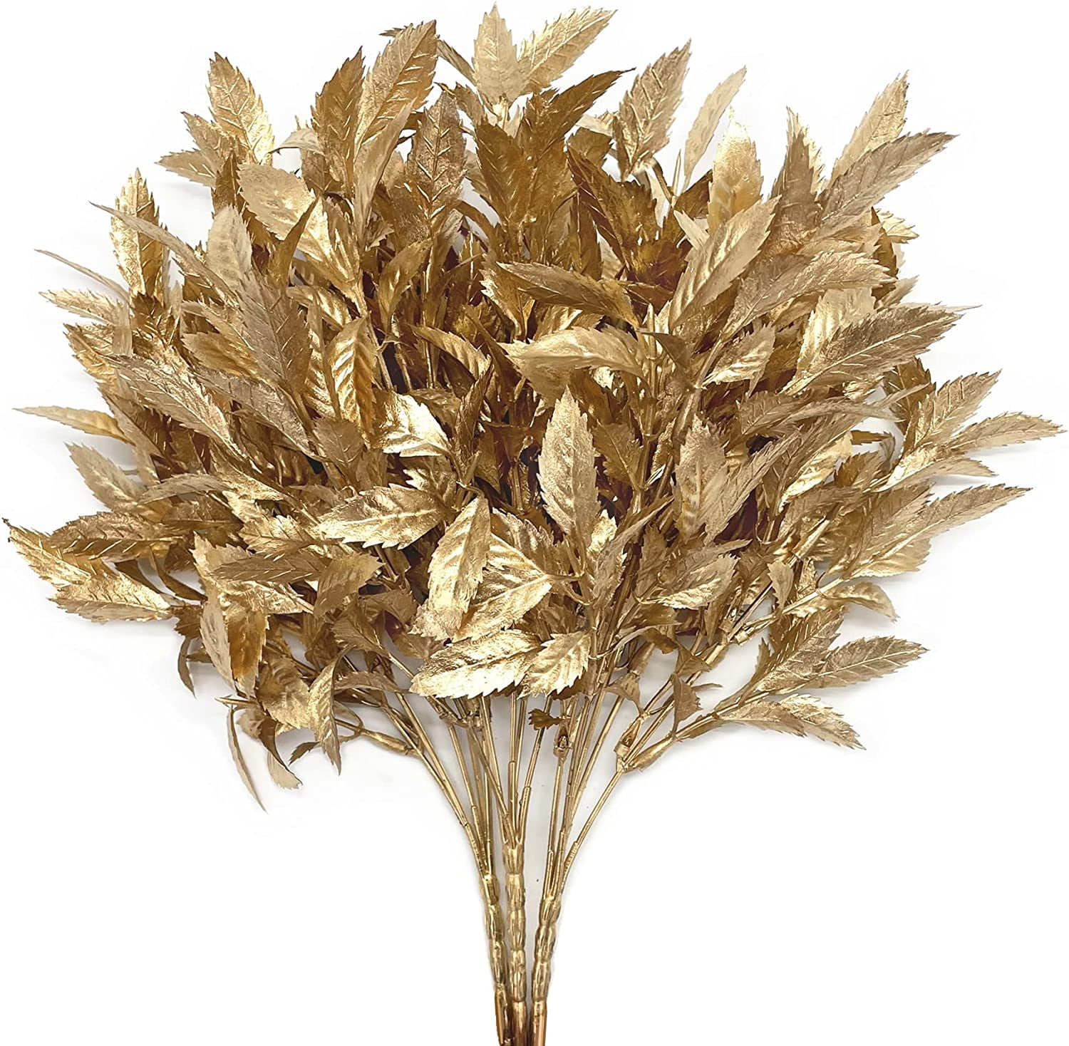 Morttic Artificial Golden Baby Breath Flowers, Plastic Fake Gypsophila Flower for Indoor Outdoor Christmas Wedding Home Party Table Arrangement Decoration DIY Planter Filler Gold Leaves Decor - 3 Pack