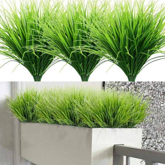 Morttic Artificial Grass Plants 8pcs Artificial Outdoor Plants Faux Fake Grasses Plant Faux Wheat Grass Greenery Plastic Plants UV Resistant (Grass)
