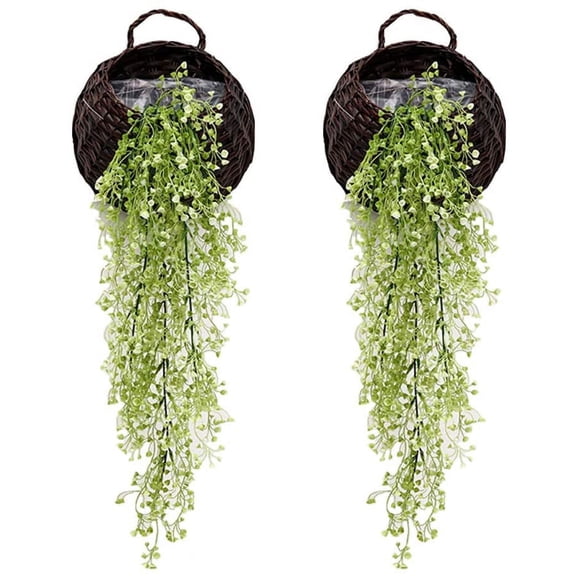 Morttic Artificial Hanging Vine Plants, Set Of 2 Pieces Artificial Ivy Flowers Fake Greenery Plants For Garden Wall Decor, Green