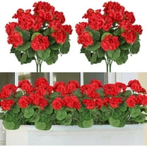 Morttic Artificial Red Geranium Silk Flowers Outdoor Plant Bush 2 Bundles Faux Flowers Geraniums for Outdoors Floral Home Decor Indoor Garden Patio Vase Grave Cemetary Table Centerpieces Decor
