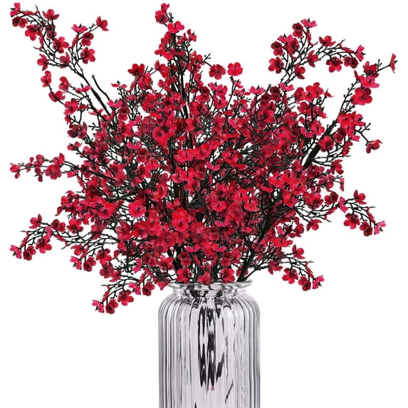 Morttic Baby Breath Gypsophila Artificial Flowers 4Pcs Fake Gypsophila Bouquets Artificial Gypsophila Flowers Real Touch Fake Baby Breath Bouquet for Wedding Home Office Party Garden Decor, Red