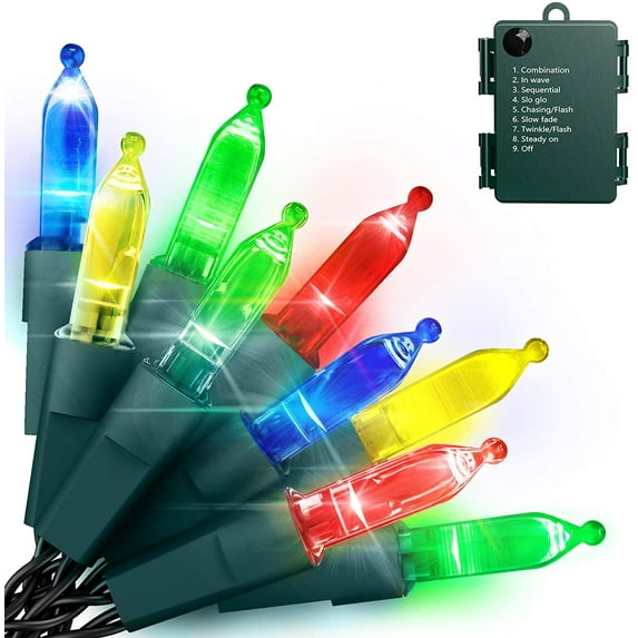 Morttic Battery Operated Christmas Lights LED - 50 LED Mini Multicolor String Lights 16FT 8 Lighting Modes Indoor Xmas Wreath Lights Waterproof for Christmas Tree Decoration Outdoor Garden Party Decor