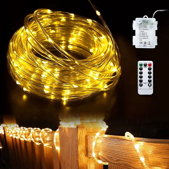 Morttic Battery Operated Rope Lights Outdoor , 23 ft 50 LED Rope Lights with Remote Control, 8 Modes Waterproof String Lights for Christmas ,Party Garden Patio Decor,Warm White