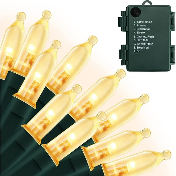 Morttic Battery Operated String Lights, 1 Pack 50 LED Christmas Lights Waterproof Mini Lights Set with 8 Modes for Outdoor Indoor Christmas Tree Wreath Wedding Patio Party Garden Decor Warm White