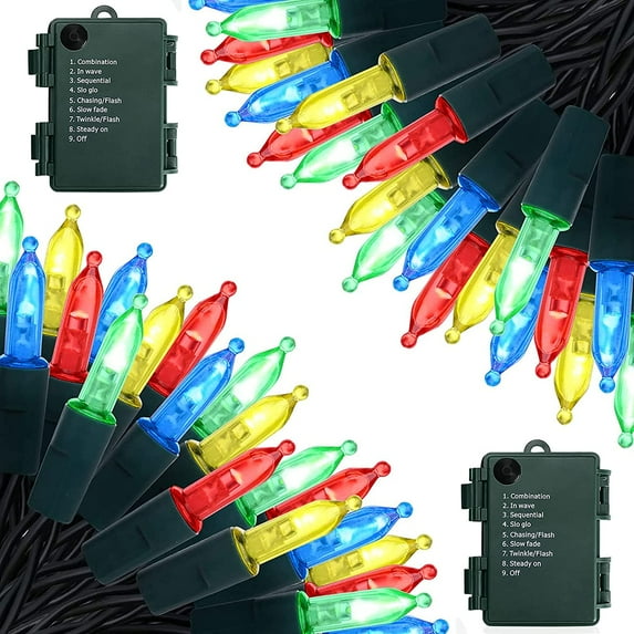 Morttic Battery Operated String Lights, 2 Pack 50 LED Christmas Lights Waterproof Mini Lights Set with 8 Modes for Outdoor Indoor Christmas Tree Wreath Wedding Patio Party Garden Decor Multicolor