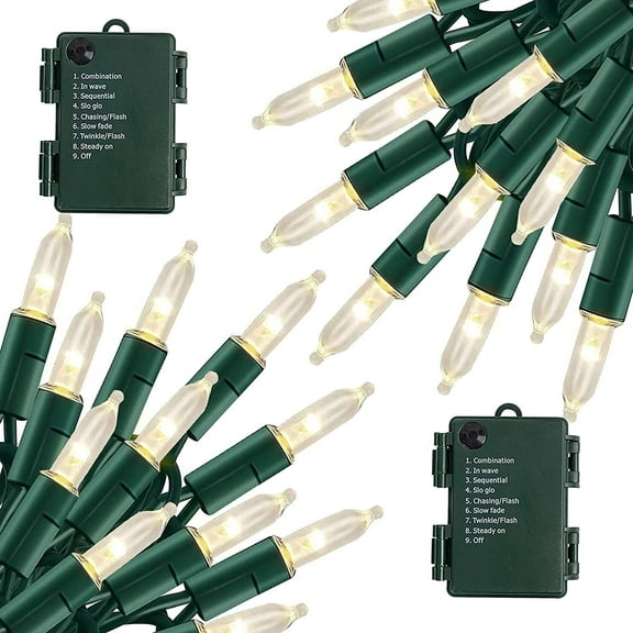 Morttic Battery Operated String Lights, 50 LED 16 Ft Christmas Mini String Lights with 8 Lighting Modes, Indoor Outdoor LED Battery Holiday Fairy String Lights with Timer, Warm White