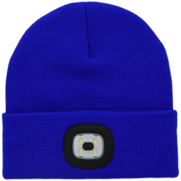 Morttic Beanie Hat with Light for Kids, USB Rechargeable Hands Free LED Headlamp Cap Winter Knitted Night Lighted Hat Flashlight,Christmas Gift for Kids Boys and Girls (Blue)
