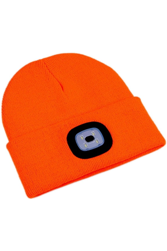 Beanie Hat with Light for Kids, USB Rechargeable Hands Free LED Headlamp Cap Winter Knitted Night Lighted Hat Flashlight,Christmas Gift for Kids Boys and Girls (Orange)