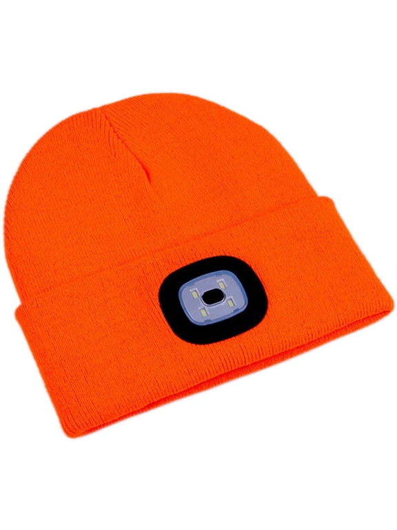 Beanie Hat with Light for Kids, USB Rechargeable Hands Free LED Headlamp Cap Winter Knitted Night Lighted Hat Flashlight,Christmas Gift for Kids Boys and Girls (Orange)