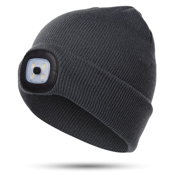 Morttic Beanie Hat with Light for Kids, USB Rechargeable Hands Free LED Headlamp Cap Winter Warm Knitted Night Lighted Hat Flashlight,Gifts for Girls Boys (Dark Grey)